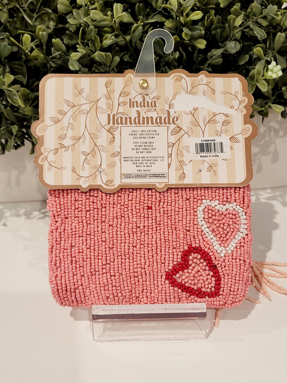 Handmade Pink Beaded Heart Coin Purse - - Picture 2 of 2